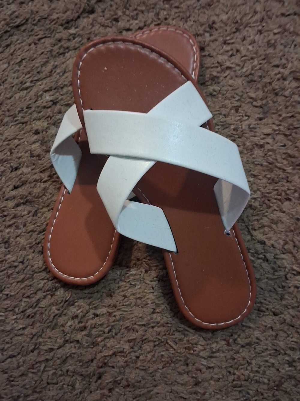 White Crisscross Strap Slide Sandals